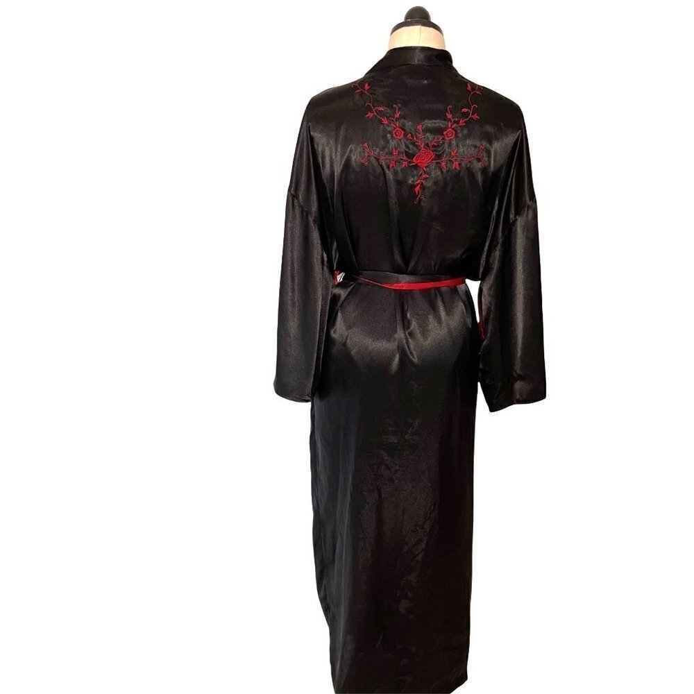 Rose Passion Kimono Robe Womens One Size OSFM Vintage Belt Tie Pockets Black Red